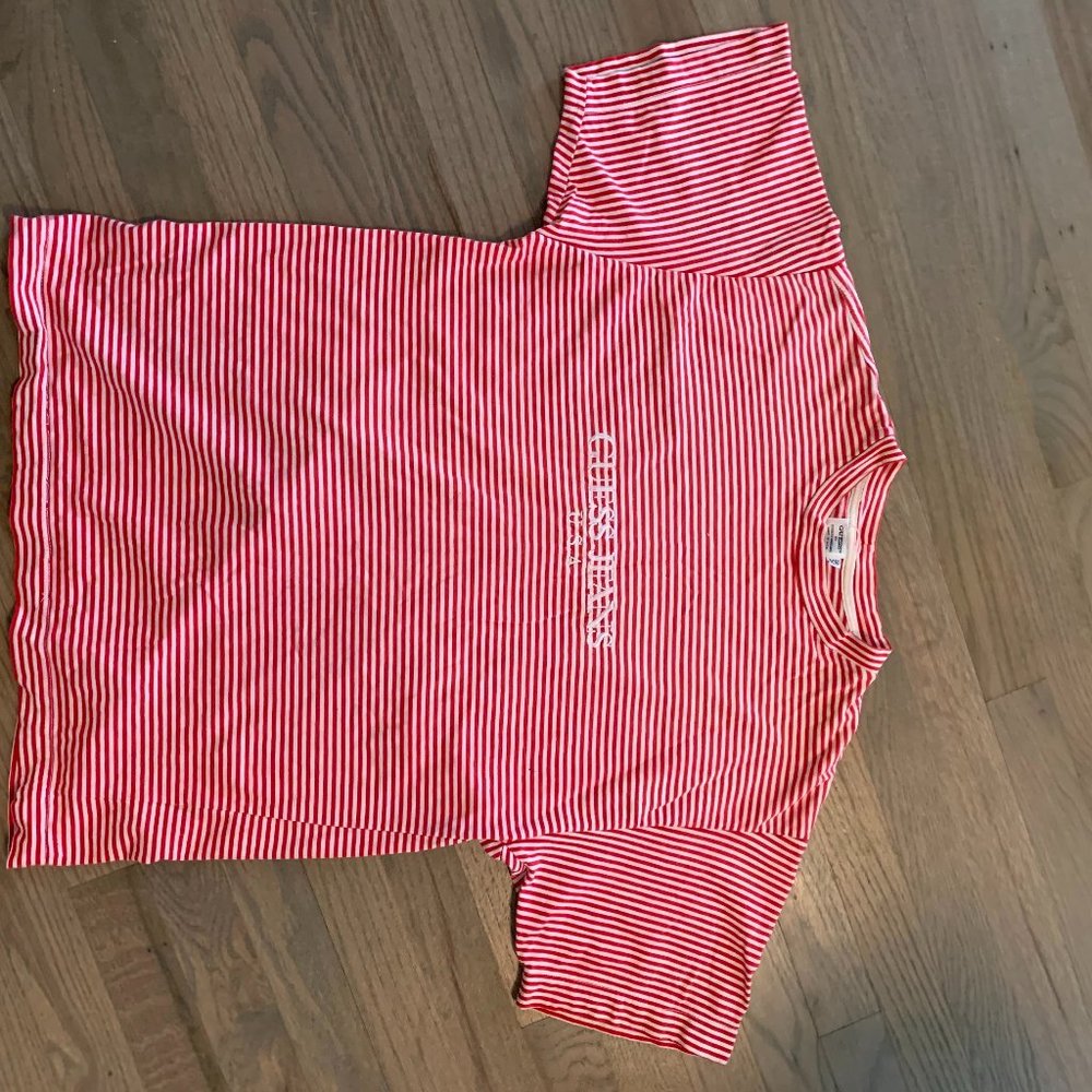 Vintage Red and White Striped Guess Shirt